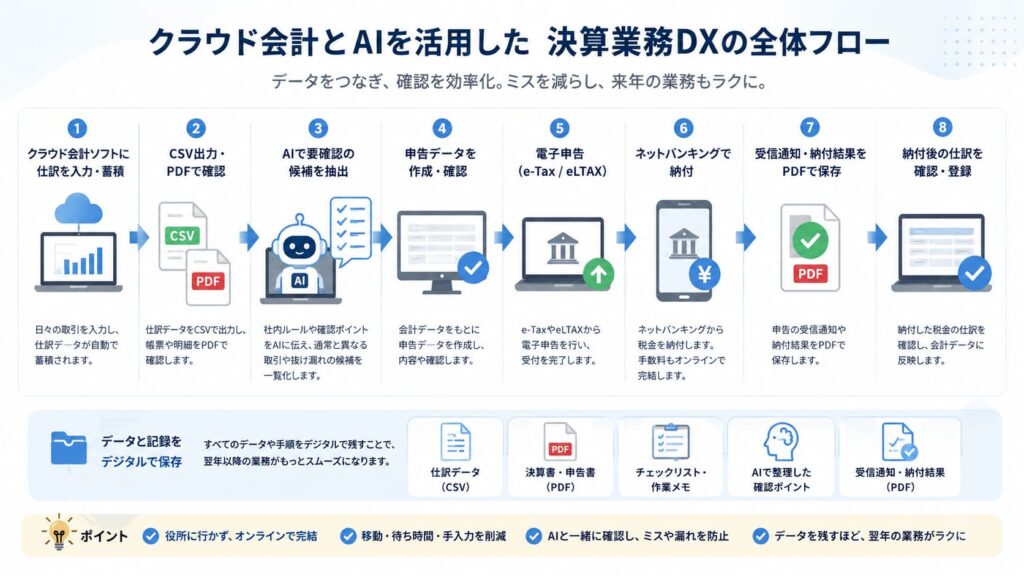 決算業務DXの全体フロー図